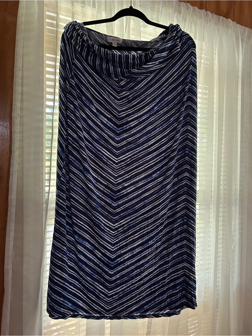 Calvin Klein Navy and White Chevron Maxi Skirt